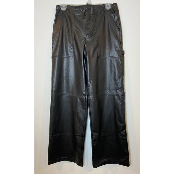 Zara Pants - NWT Zara Faux Leather Wide Leg Pants Painter Pockets Black Size Small S New